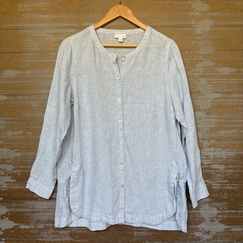 J. Jill Love Linen Popover Tunic Stripe Summer Laggen Look Womens M